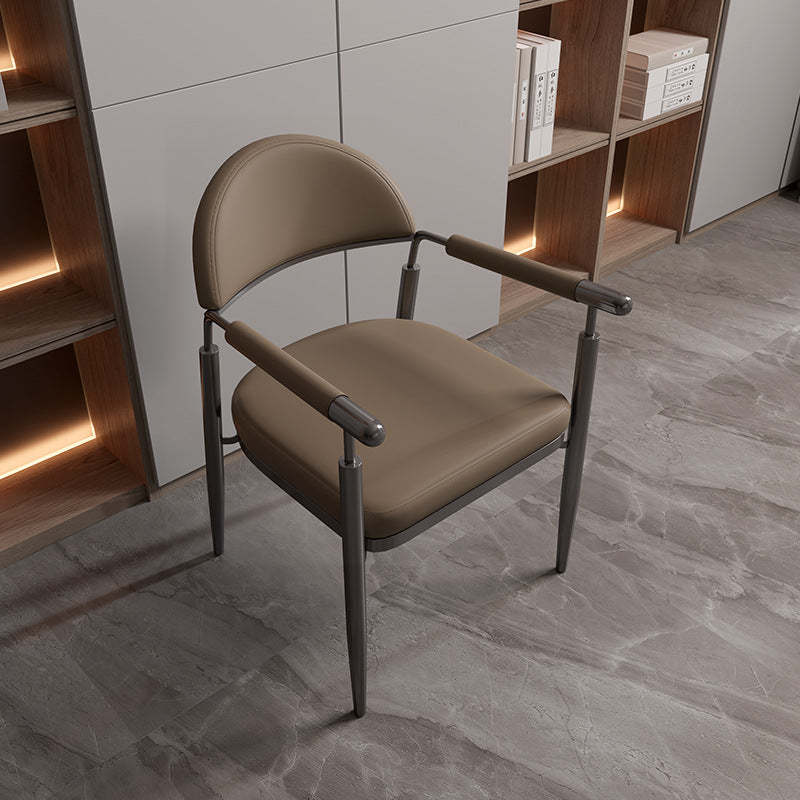 Scandinavian Half-Round Napa Leather Steel Dining Chair