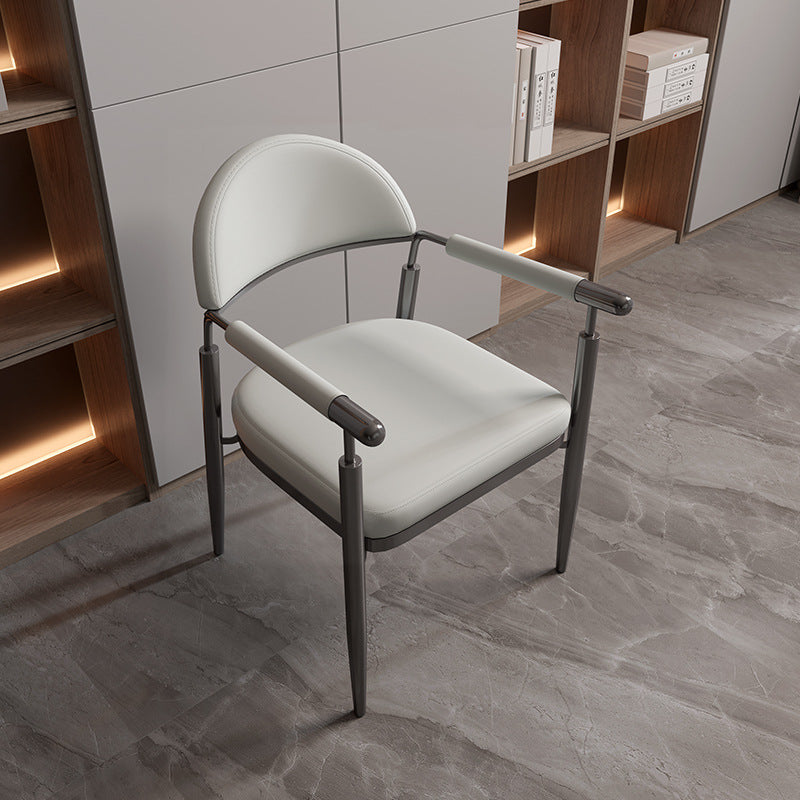 Scandinavian Half-Round Napa Leather Steel Dining Chair