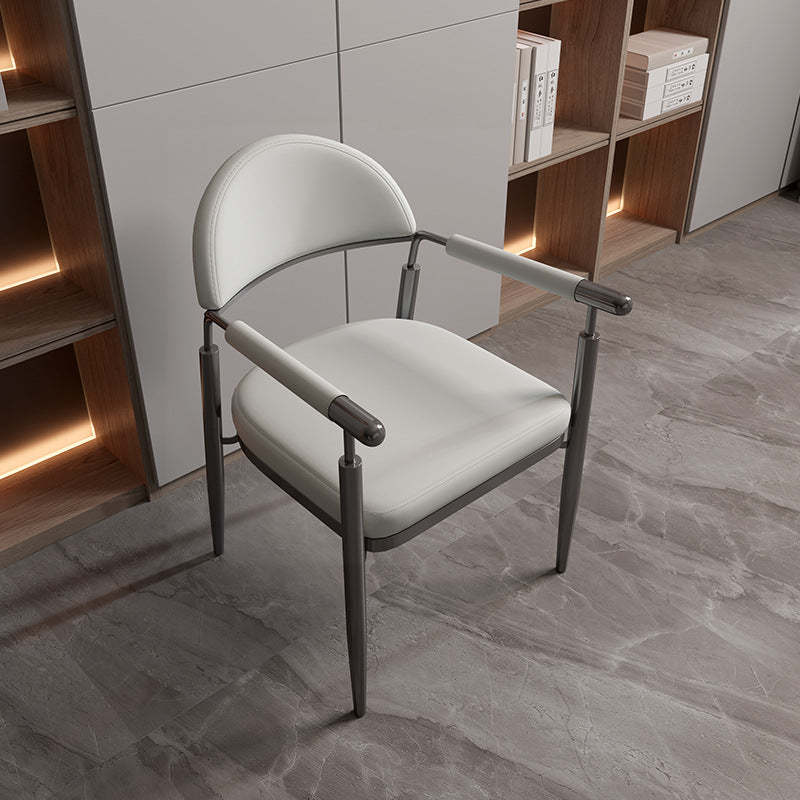 Scandinavian Half-Round Napa Leather Steel Dining Chair