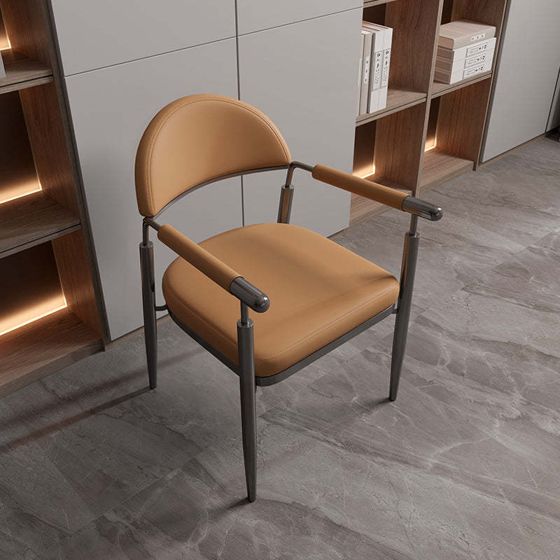 Scandinavian Half-Round Napa Leather Steel Dining Chair