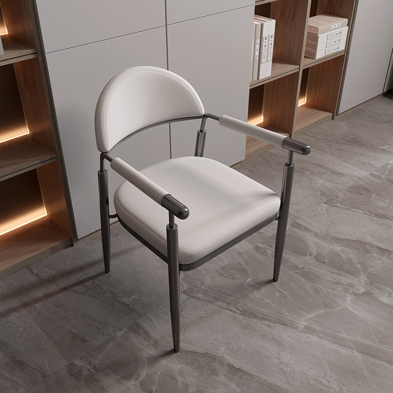 Scandinavian Half-Round Napa Leather Steel Dining Chair