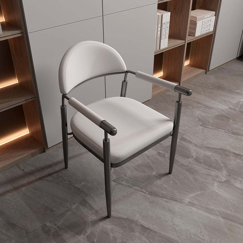 Scandinavian Half-Round Napa Leather Steel Dining Chair