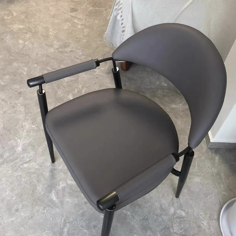 Scandinavian Half-Round Napa Leather Steel Dining Chair
