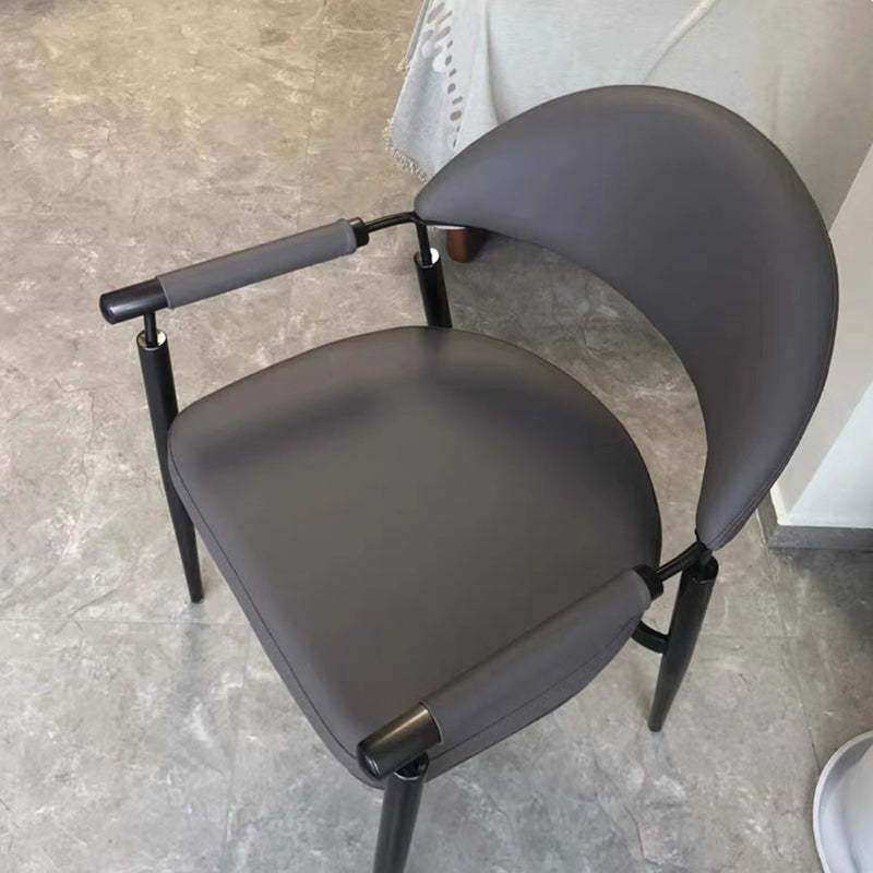 Scandinavian Half-Round Napa Leather Steel Dining Chair