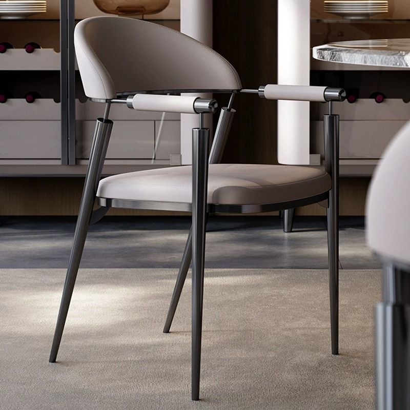 Modern Cylinder Leather Stainless Steel Dining Chair — Gray - Stainless Steel