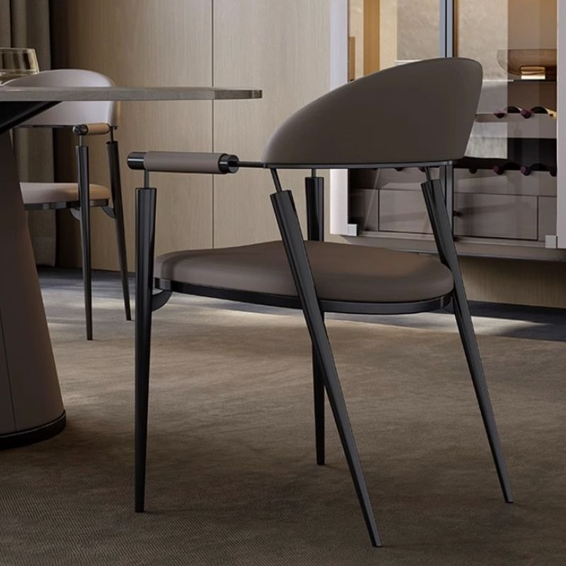 Modern Cylinder Leather Stainless Steel Dining Chair