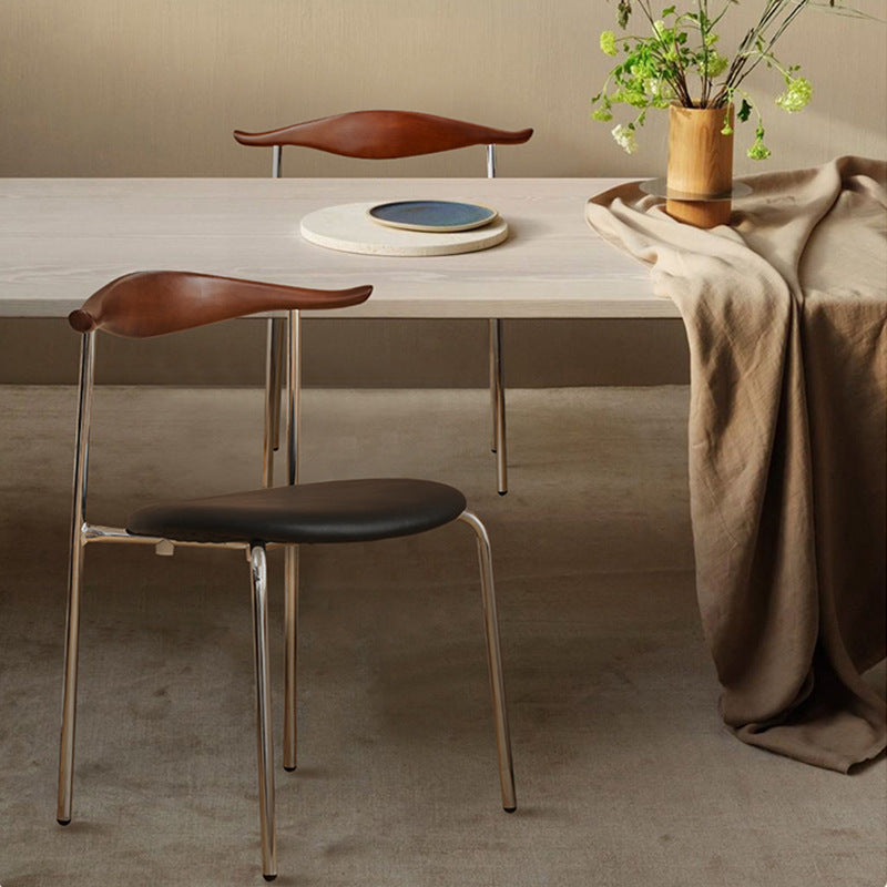 Chinese Cowl Oval Leather Metal Dining Chair