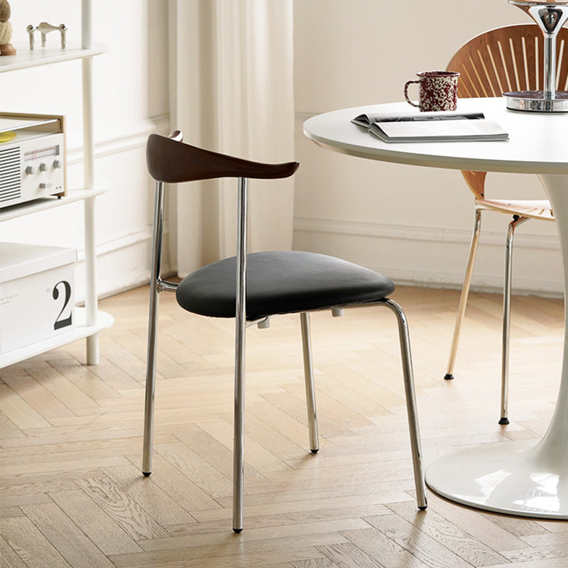 Chinese Cowl Oval Leather Metal Dining Chair — Original Wood / Black