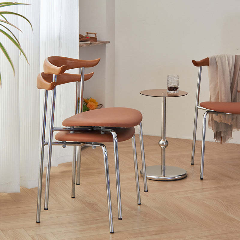 Chinese Cowl Oval Leather Metal Dining Chair