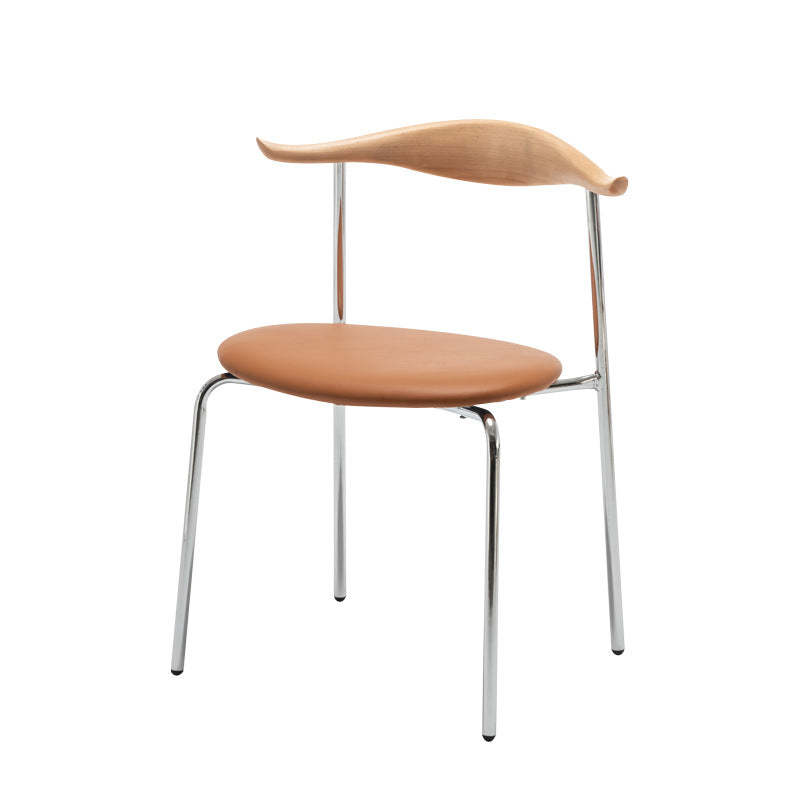 Chinese Cowl Oval Leather Metal Dining Chair