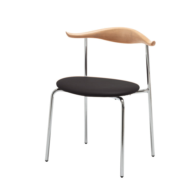 Chinese Cowl Oval Leather Metal Dining Chair