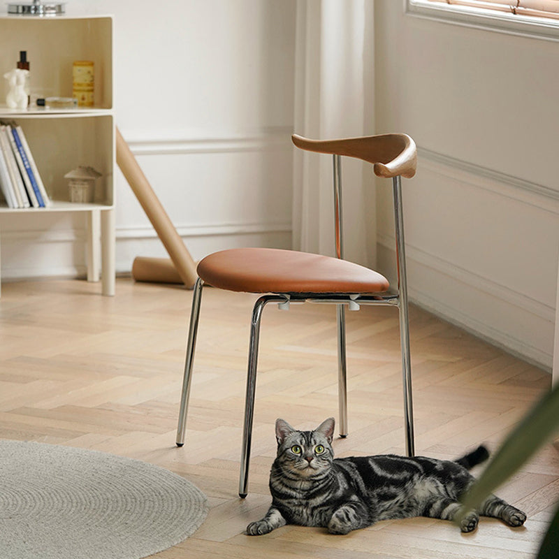 Chinese Cowl Oval Leather Metal Dining Chair