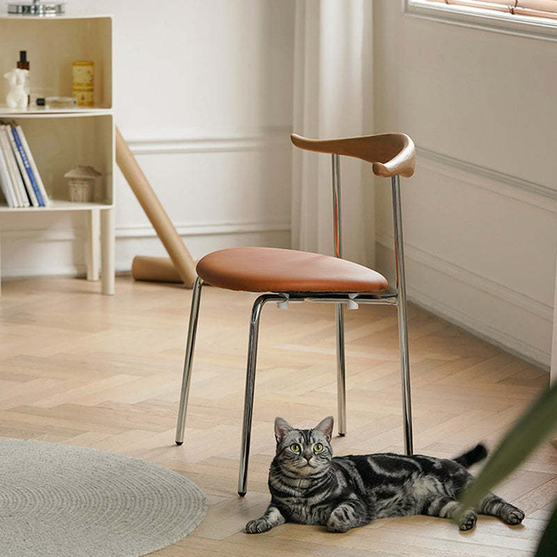 Chinese Cowl Oval Leather Metal Dining Chair