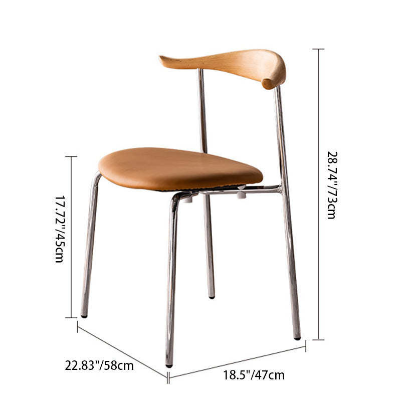 Chinese Cowl Oval Leather Metal Dining Chair — Walnut Color / Black
