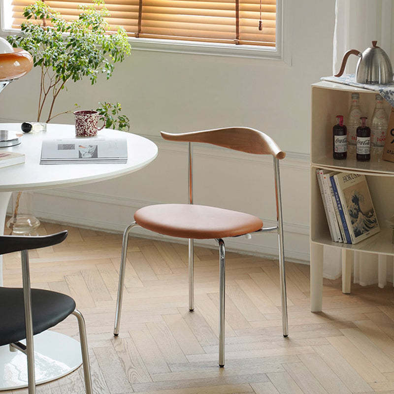 Chinese Cowl Oval Leather Metal Dining Chair