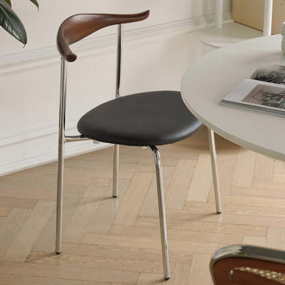 Chinese Cowl Oval Leather Metal Dining Chair
