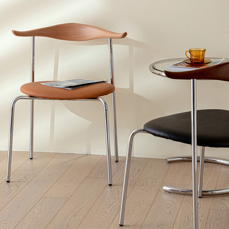 Chinese Cowl Oval Leather Metal Dining Chair