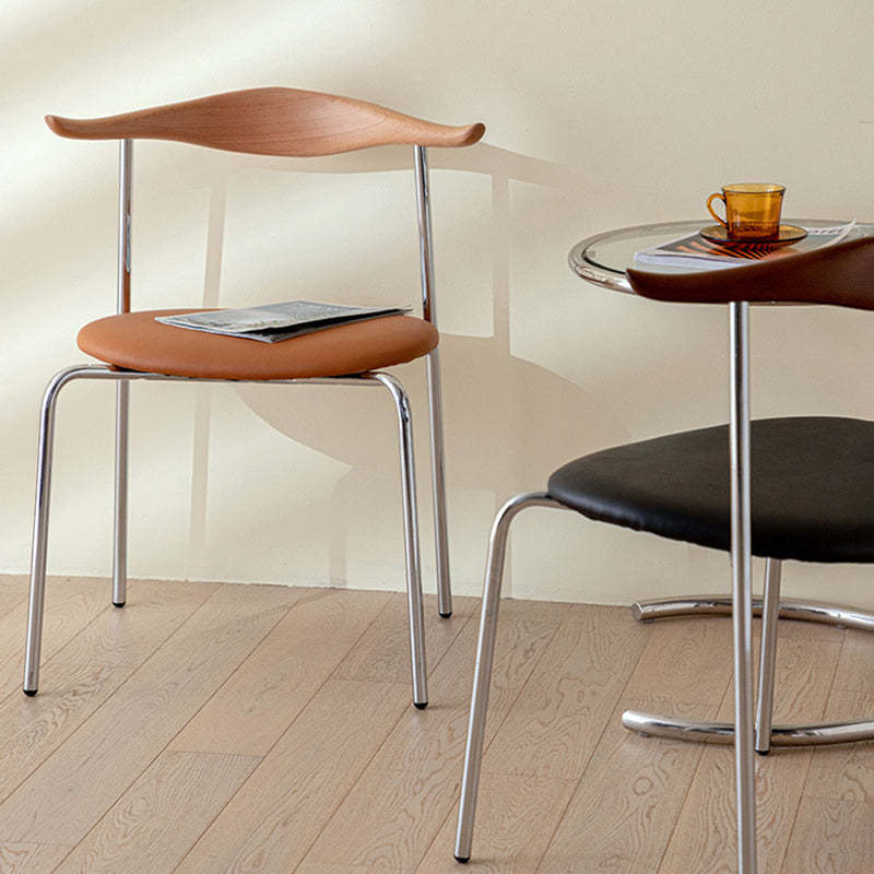 Chinese Cowl Oval Leather Metal Dining Chair
