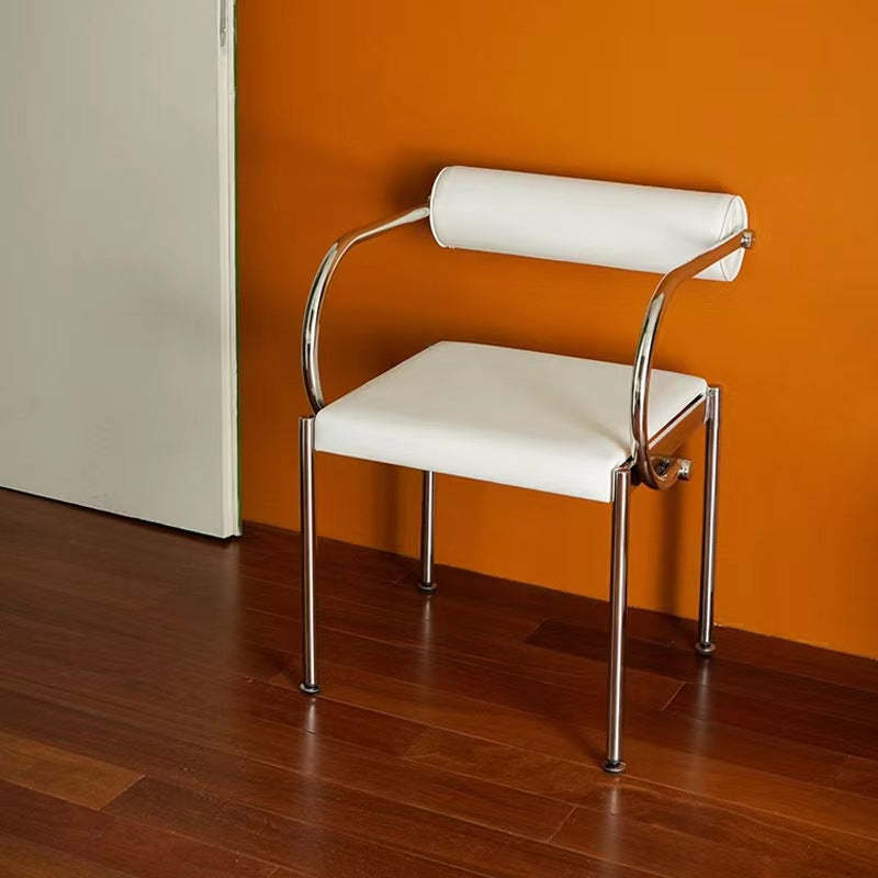 Chinese Cylinder Curved Leather Metal Dining Chair — Red