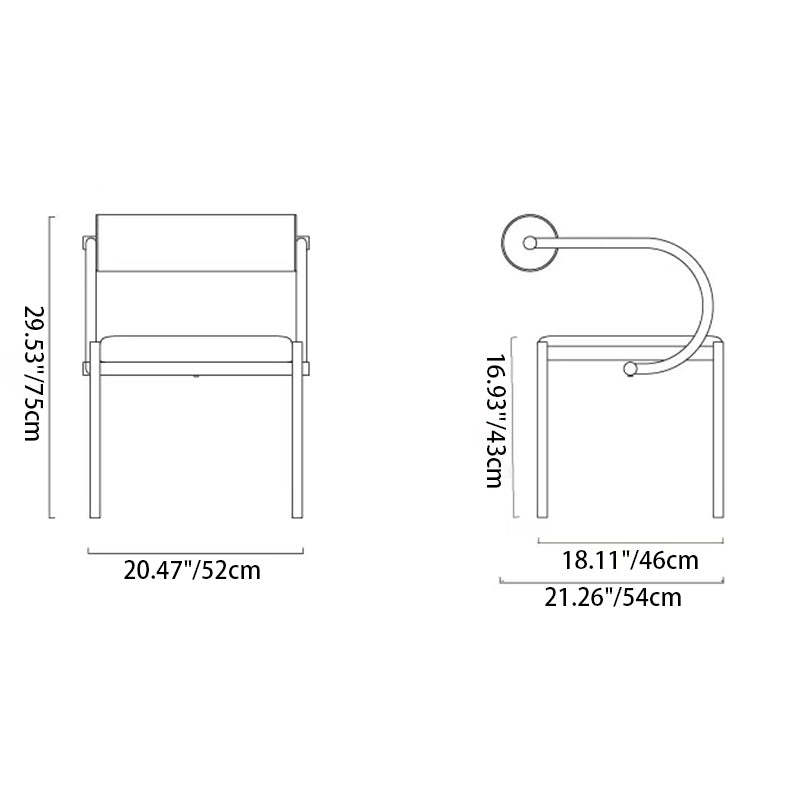 Chinese Cylinder Curved Leather Metal Dining Chair