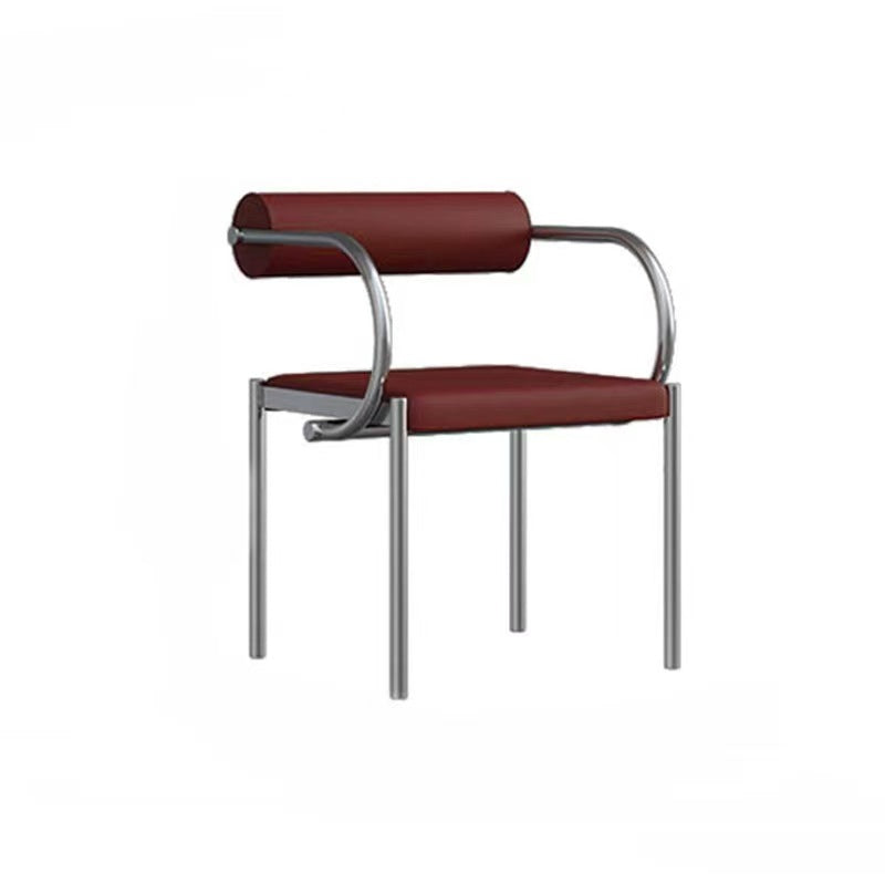 Chinese Cylinder Curved Leather Metal Dining Chair