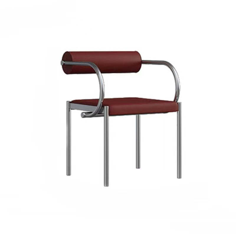 Chinese Cylinder Curved Leather Metal Dining Chair