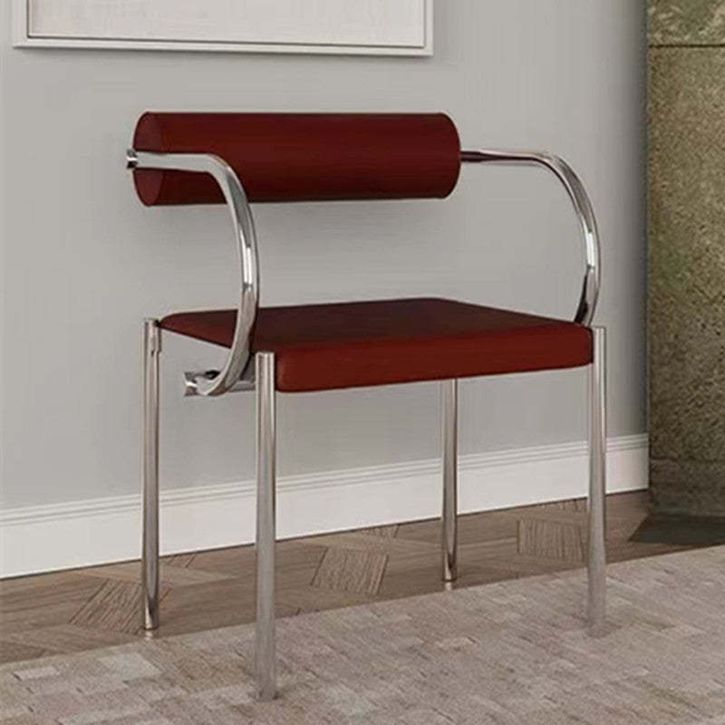 Chinese Cylinder Curved Leather Metal Dining Chair — White
