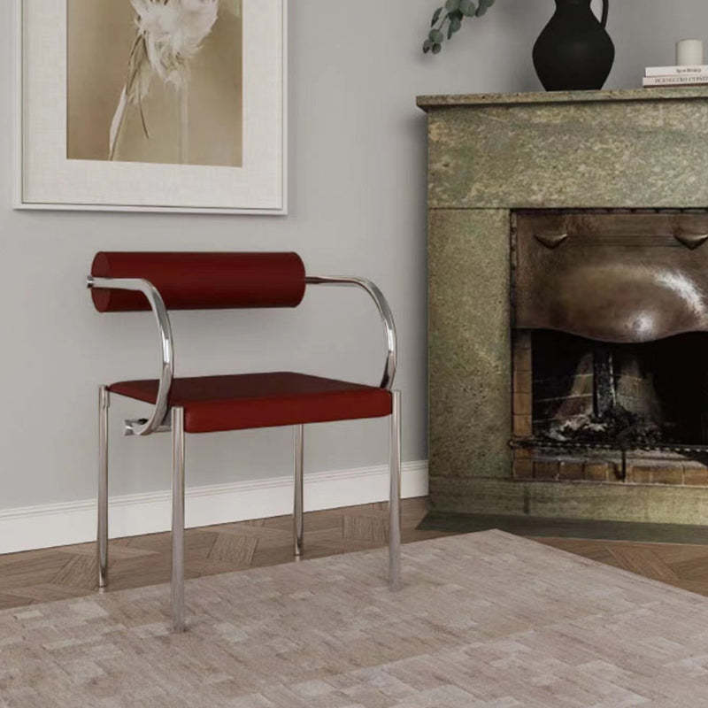 Chinese Cylinder Curved Leather Metal Dining Chair