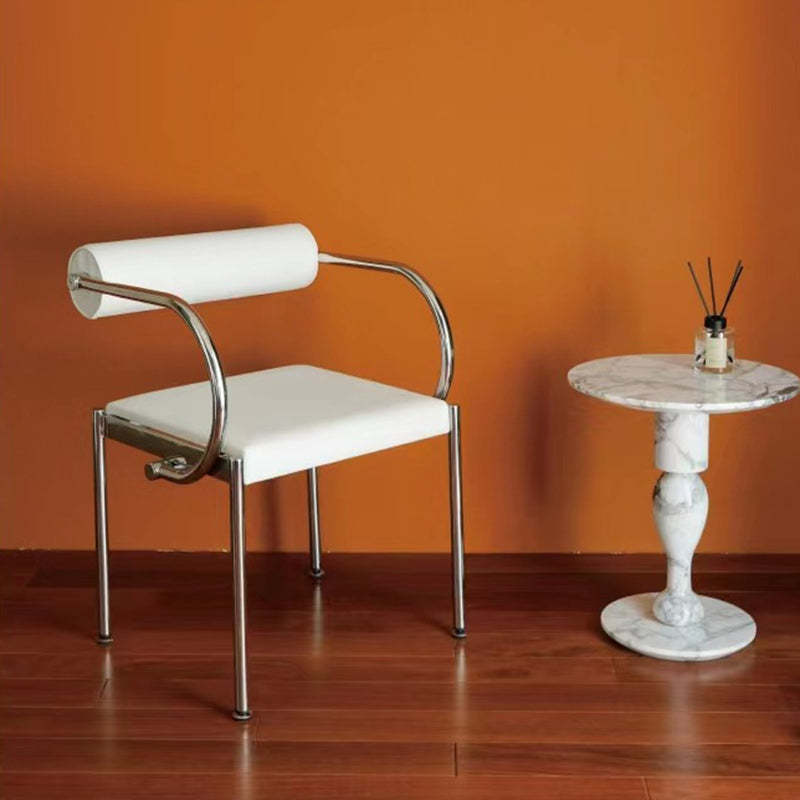 Chinese Cylinder Curved Leather Metal Dining Chair