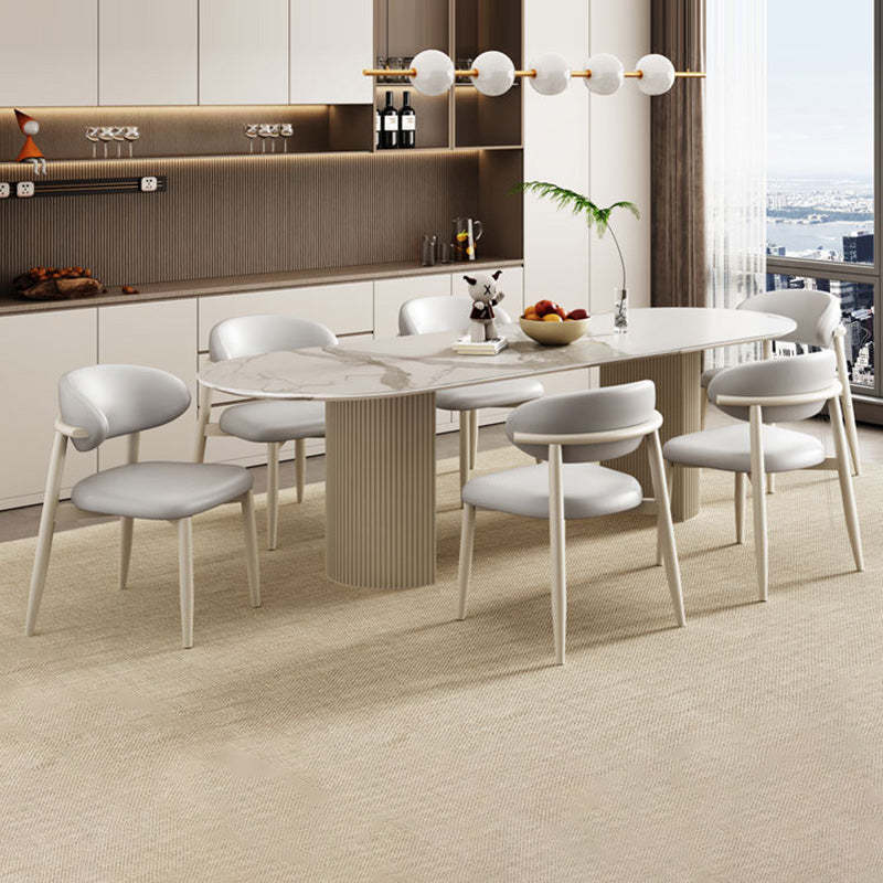 Scandinavian Curved Leather Metal Dining Chair — White / Black