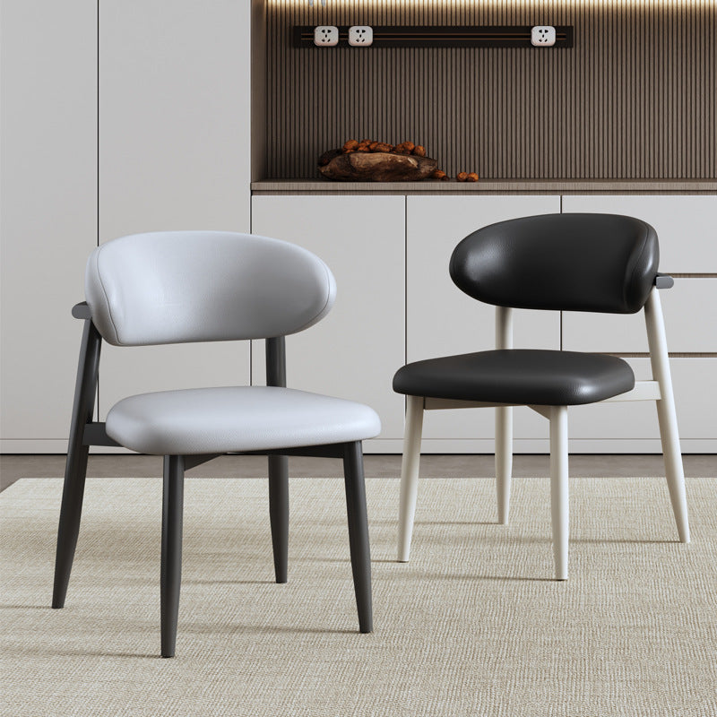 Scandinavian Curved Leather Metal Dining Chair — White / Cream White