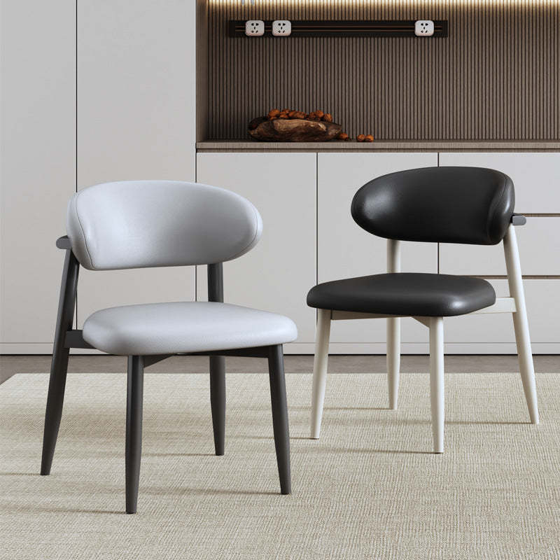 Scandinavian Curved Leather Metal Dining Chair — White / Cream White