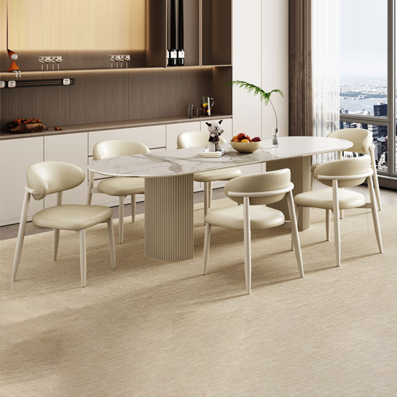 Scandinavian Curved Leather Metal Dining Chair — White / Light Gray