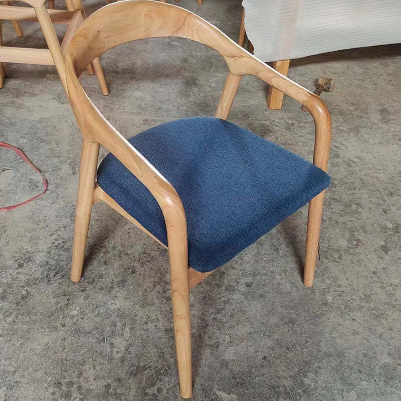 Chinese Curved Leather Solid Wood Dining Chair