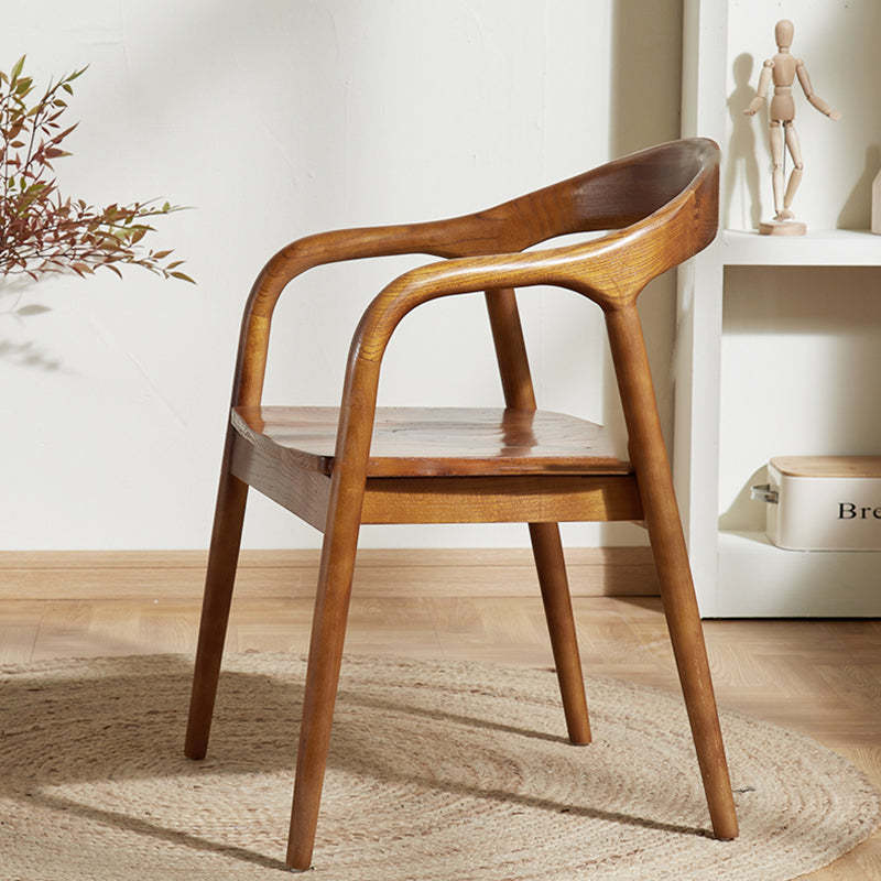 Chinese Curved Leather Solid Wood Dining Chair