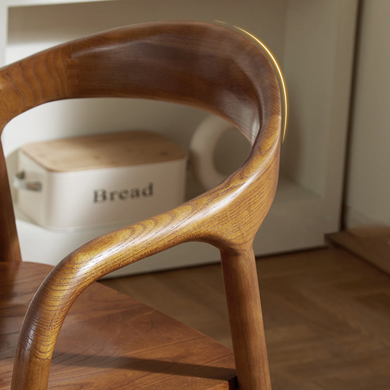 Chinese Curved Leather Solid Wood Dining Chair