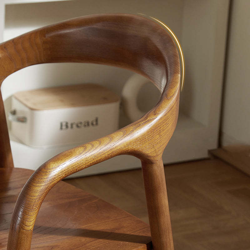 Chinese Curved Leather Solid Wood Dining Chair