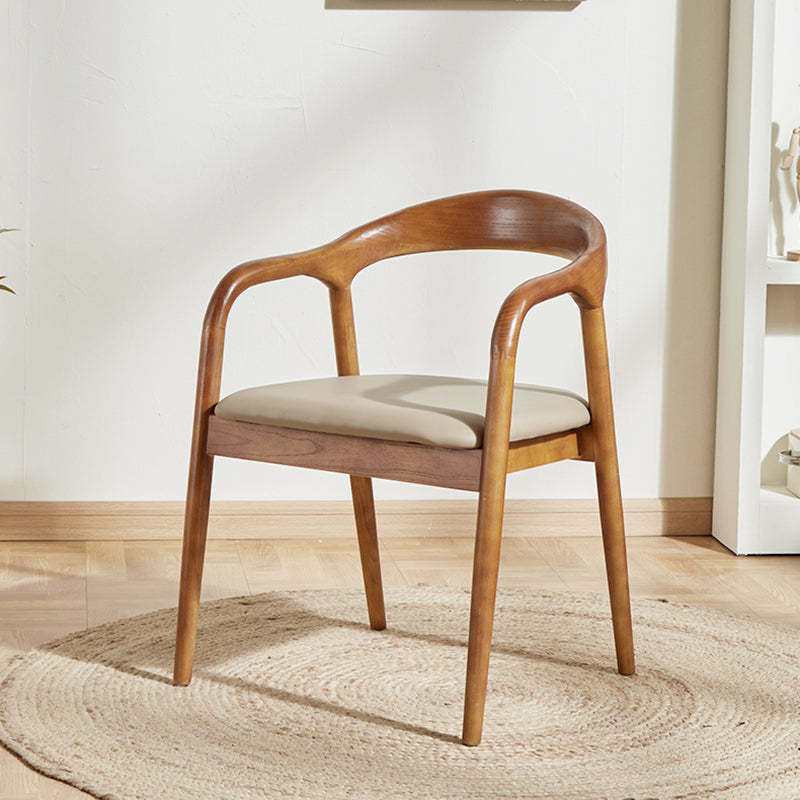 Chinese Curved Leather Solid Wood Dining Chair
