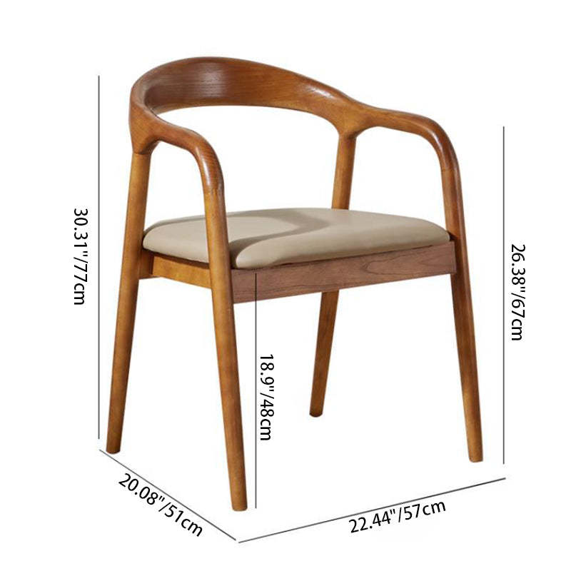 Chinese Curved Leather Solid Wood Dining Chair — White With Cushion