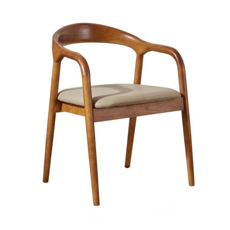 Chinese Curved Leather Solid Wood Dining Chair