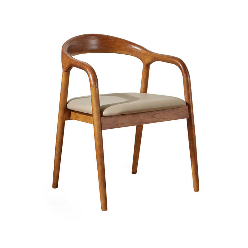 Chinese Curved Leather Solid Wood Dining Chair
