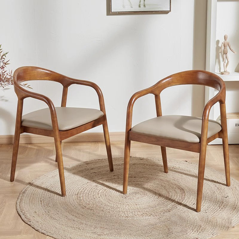 Chinese Curved Leather Solid Wood Dining Chair