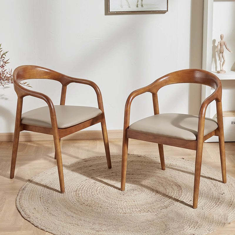 Chinese Curved Leather Solid Wood Dining Chair