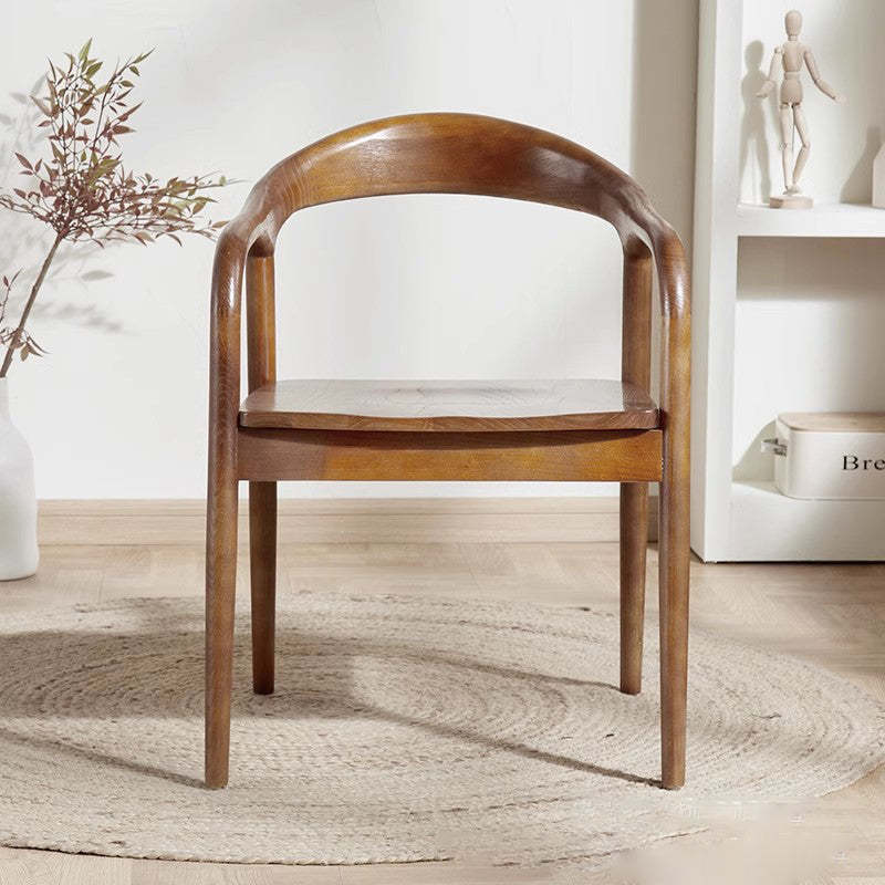 Chinese Curved Leather Solid Wood Dining Chair
