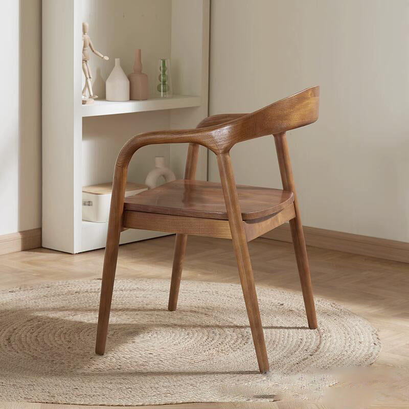Chinese Curved Leather Solid Wood Dining Chair