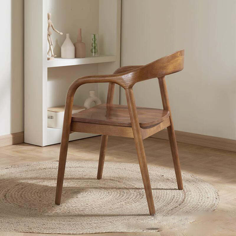 Chinese Curved Leather Solid Wood Dining Chair