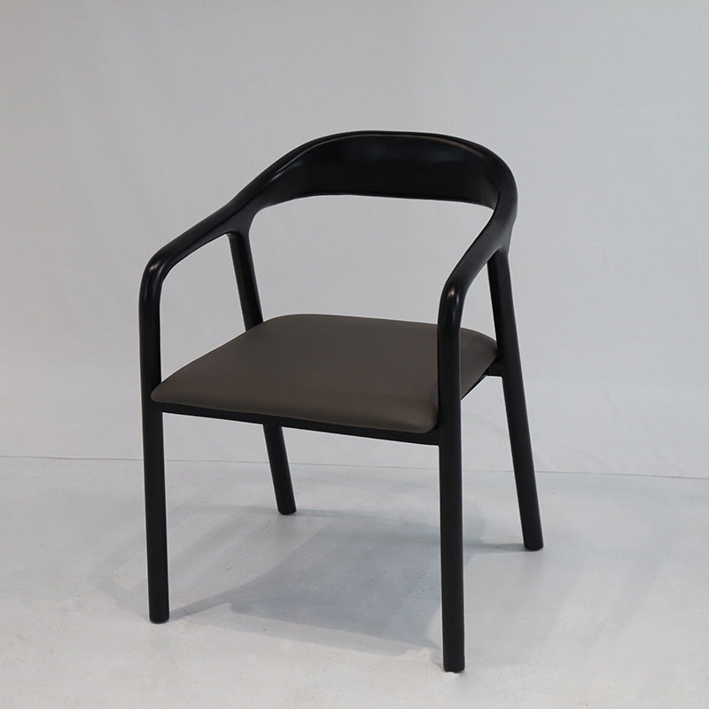 Chinese Curved Leather Solid Wood Dining Chair