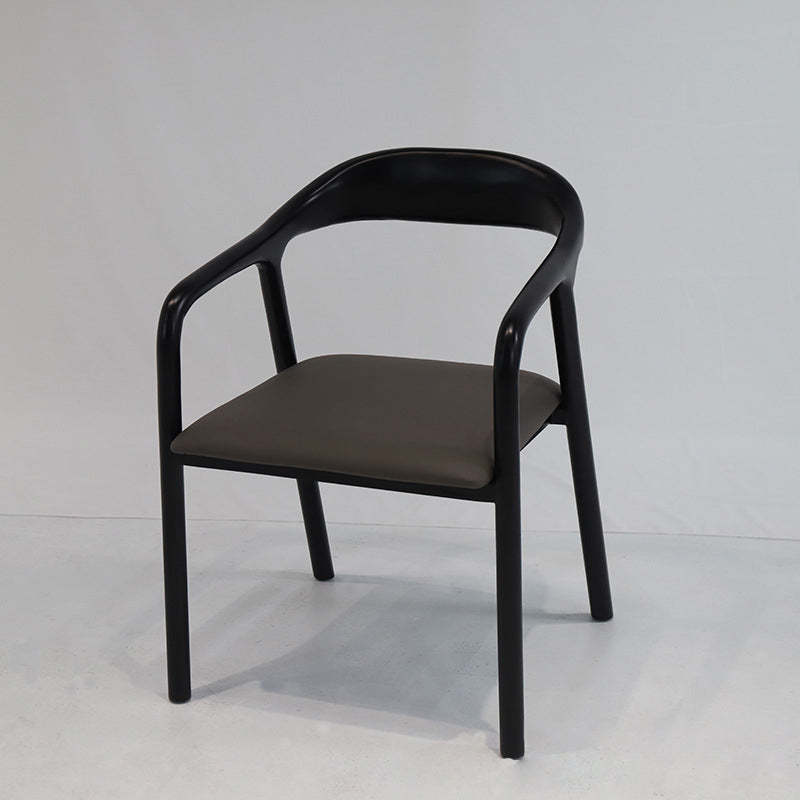 Chinese Curved Leather Solid Wood Dining Chair