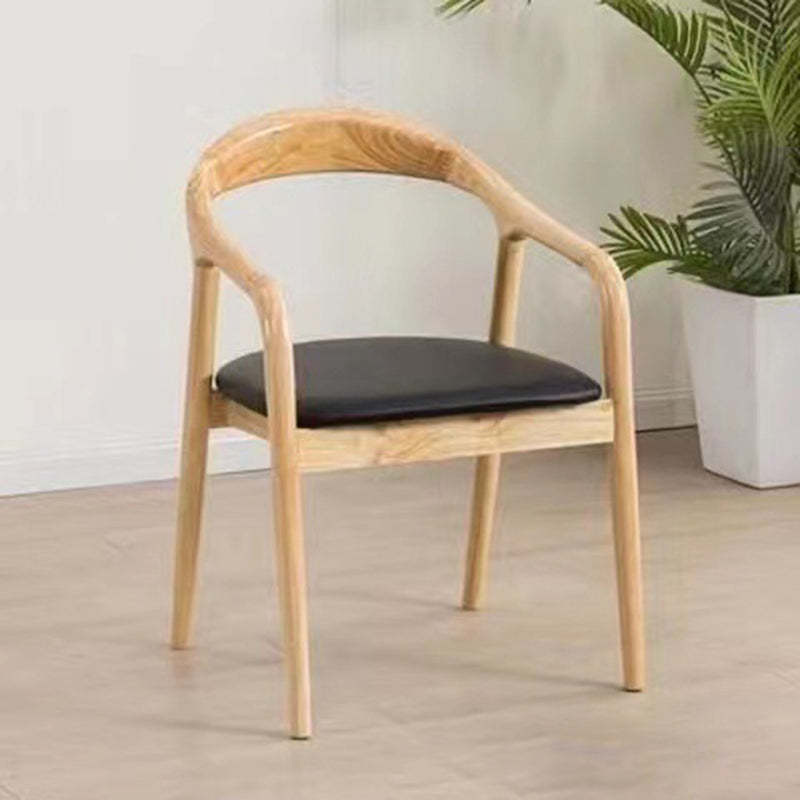 Chinese Curved Leather Solid Wood Dining Chair — Black With Cushion