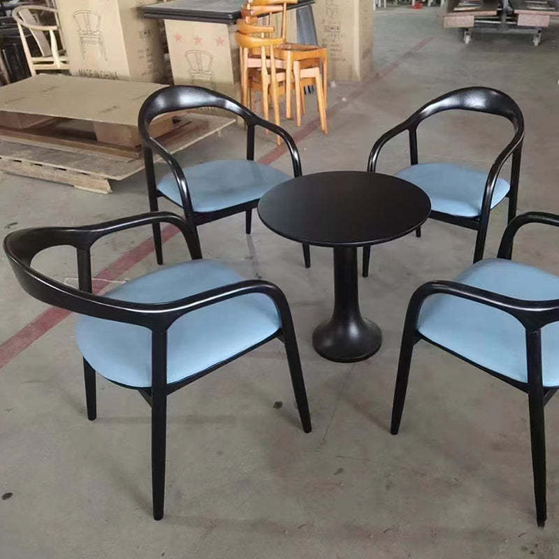 Chinese Curved Leather Solid Wood Dining Chair